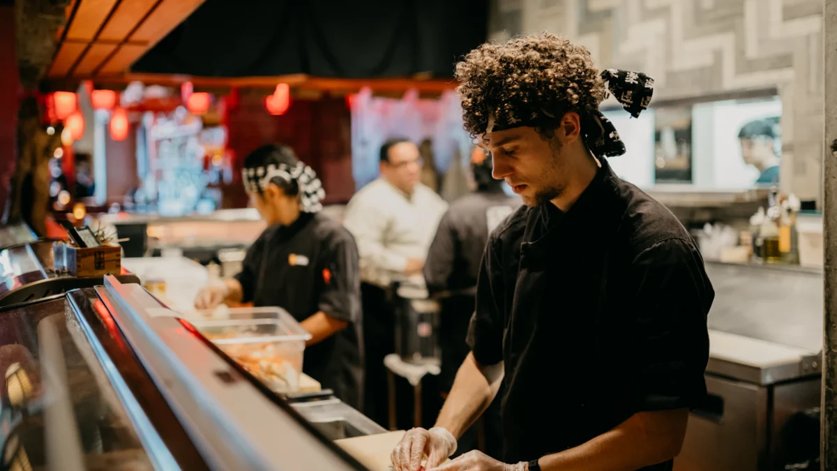 Restaurant staff preparing before service